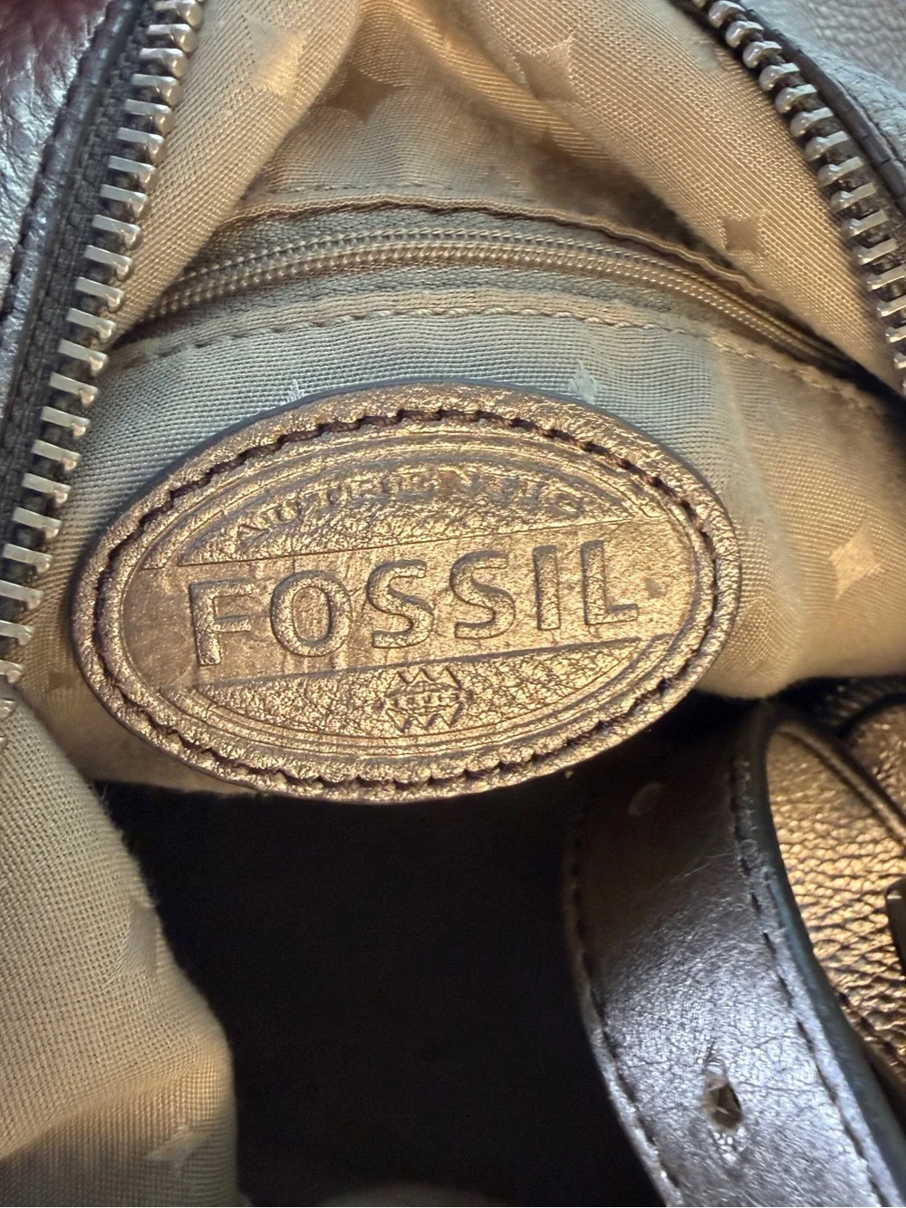Fossil Gold Metallic Leather Hobo Shoulder Bag + Pouch Freebie EUC